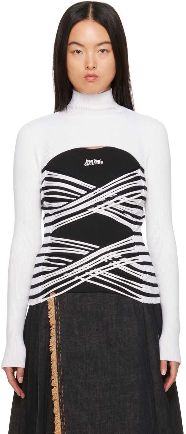 Majica bez rukava Jean Paul Gaultier Jean Paul Gaultier Striped Turtleneck and Bustier Top Crna | 23/15-F-PL038-M056-0159