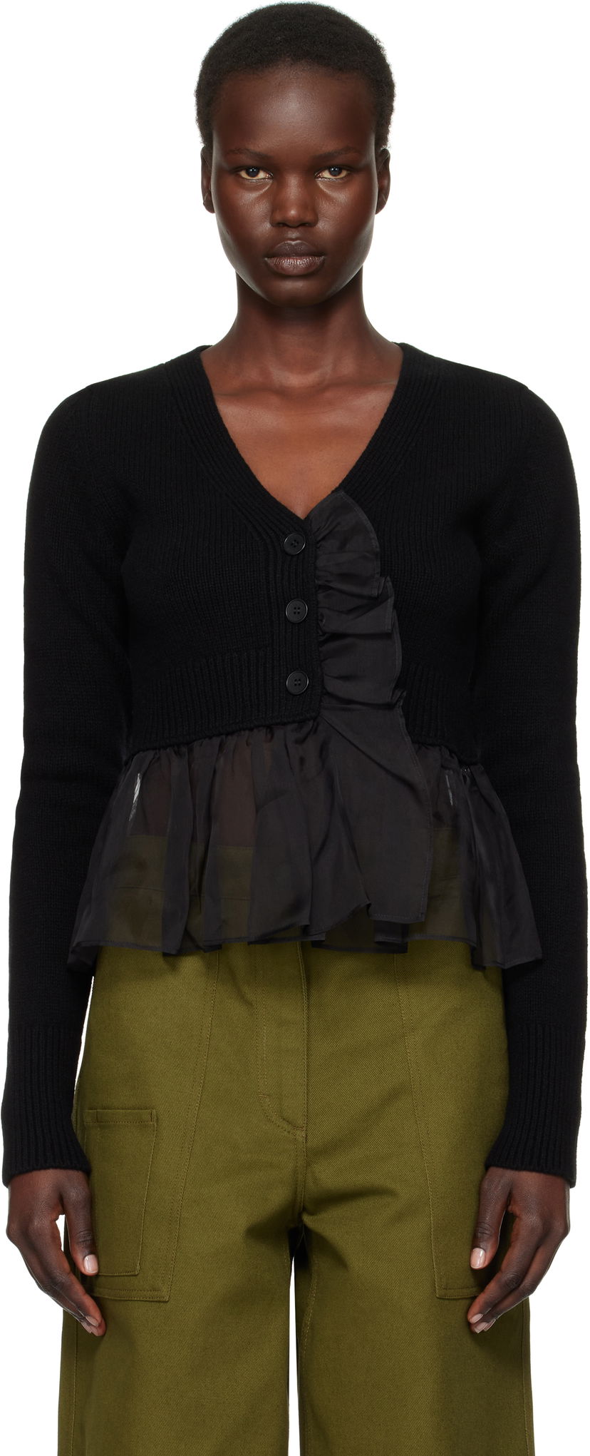Džemper Cecilie Bahnsen Ruffle Trim Cropped Cardigan Crna | 4.24KNI52001 PHLOX CARDIGAN