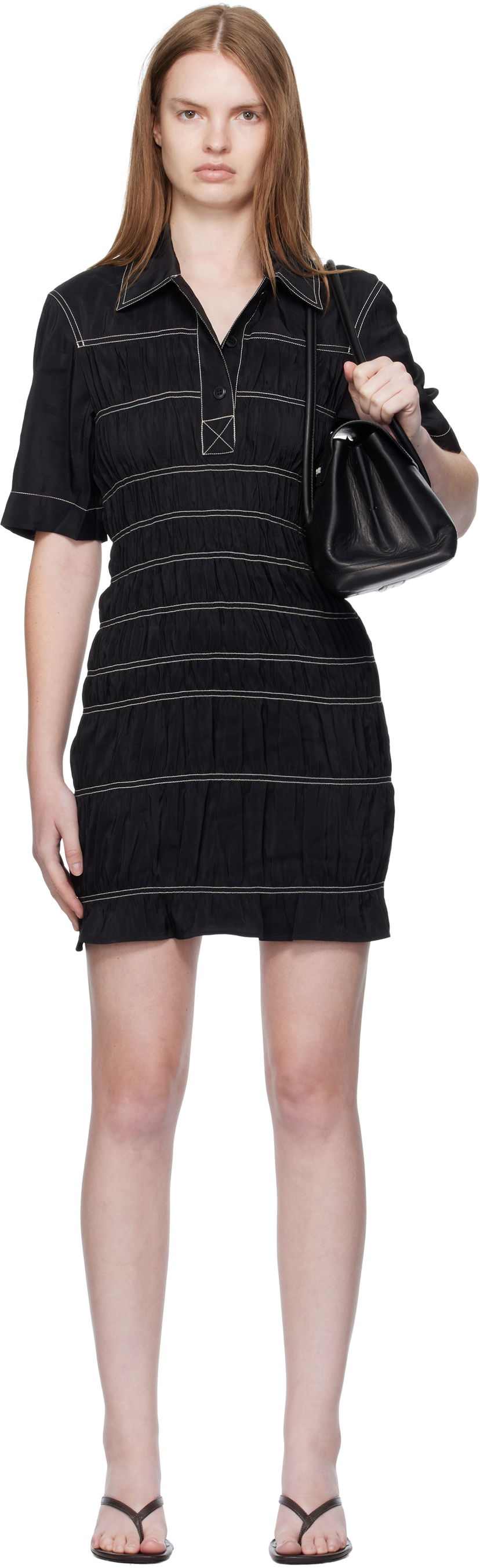 Haljina Nanushka Nanushka Nomia Shirred Minidress Crna | NW25PFDR09999