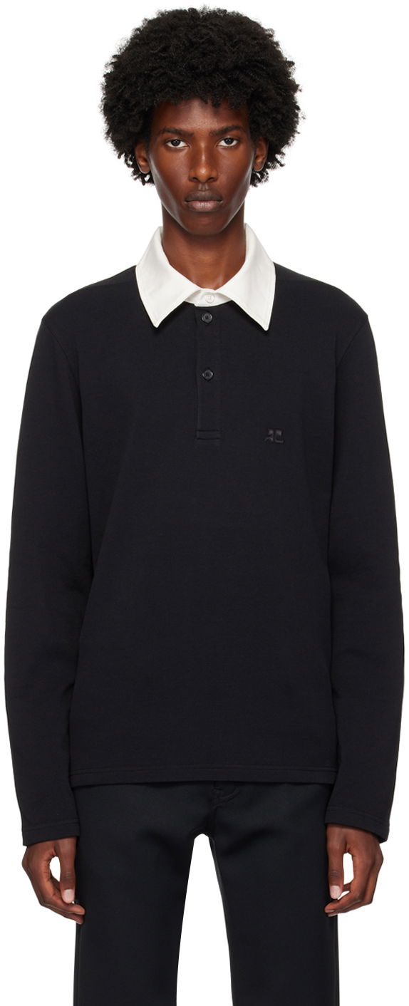 Polo majica Courrèges Contrasting Long Sleeve Polo Crna | 324JPO033JS0141