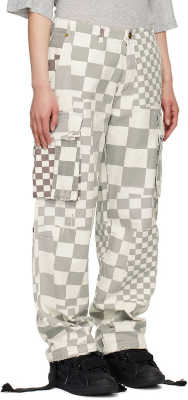 Cargo hlače ERL Checkered Print Relaxed Fit Cargo Pants Bijela | ERL08P005, 4