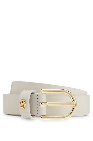 Pojasevi BOSS Leather Belt with Monogram Charm Bež | 50536991