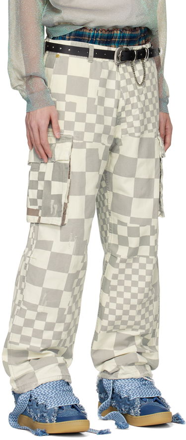 Cargo hlače ERL Checkered Print Relaxed Fit Cargo Pants Bijela | ERL08P005, 1