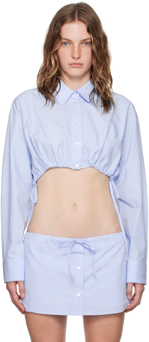 Košulja Alexander Wang Blue Cropped Drawstring Shirt Plava | 1WC3241933