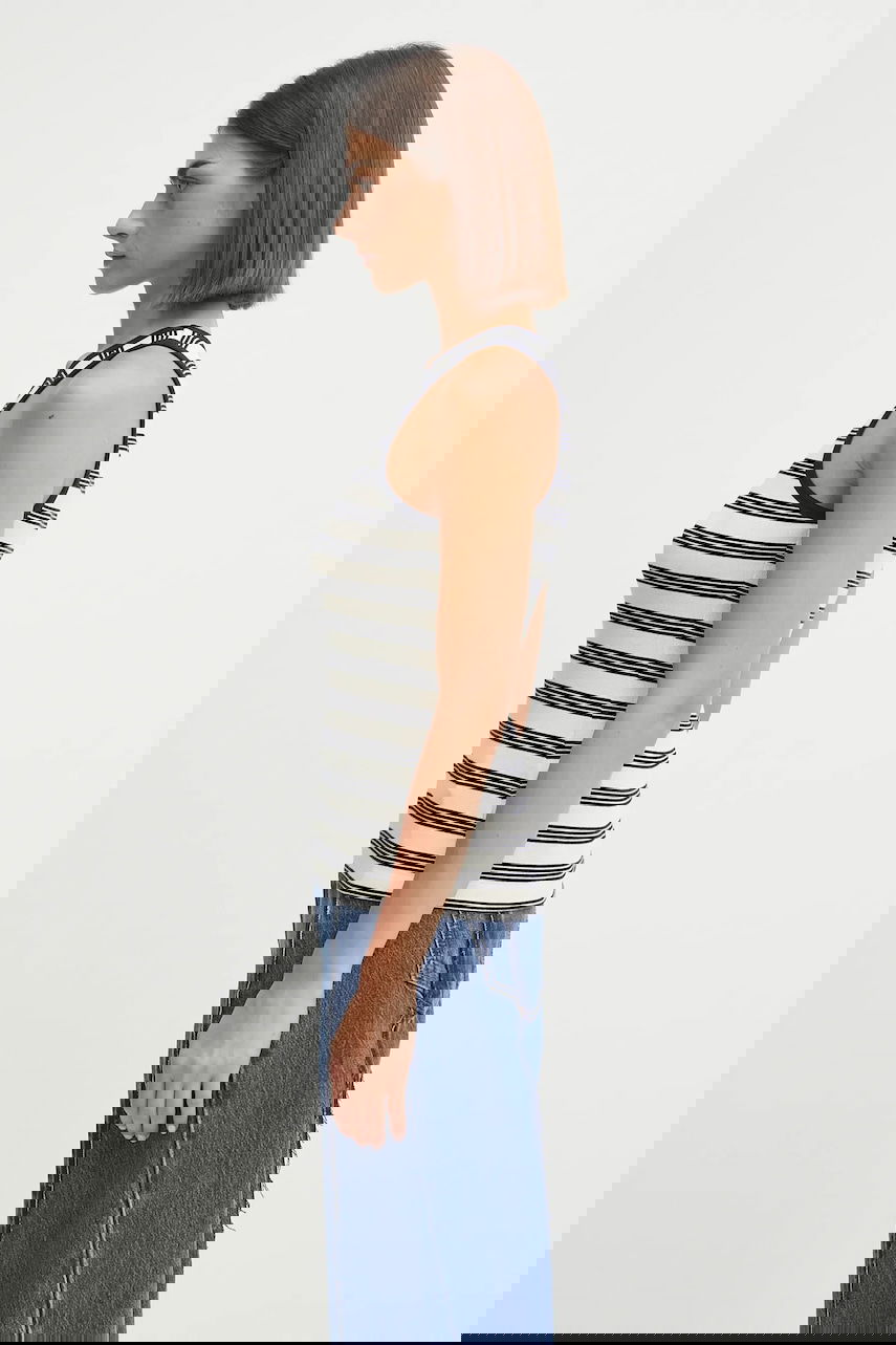 Majica bez rukava GANNI GANNI Women's Striped Soft Cotton Rib Tank Top Bijela | T4144, 1