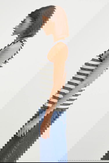 Majica bez rukava GANNI GANNI Women's Striped Soft Cotton Rib Tank Top Bijela | T4144, 1