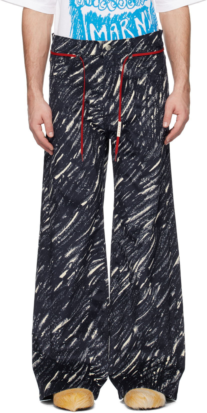 Hlače Marni Marni Flocked Denim Flared Jeans Tamnoplava | PUJU0019A0 UTC432