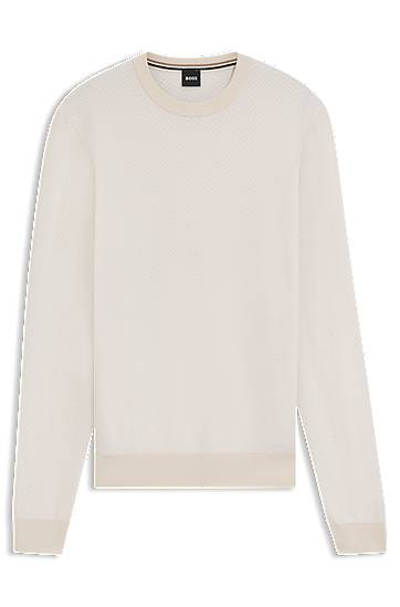 Džemper BOSS Herringbone Virgin Wool and Cotton Sweater Bež | 50549985