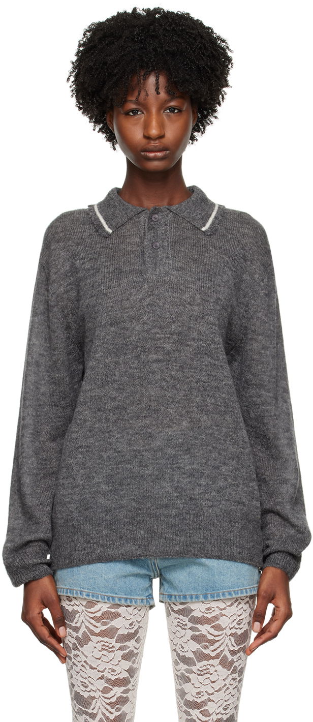 Džemper We11done Frayed Polo Sweater Siva | WD-KT1-23-665-U-GY