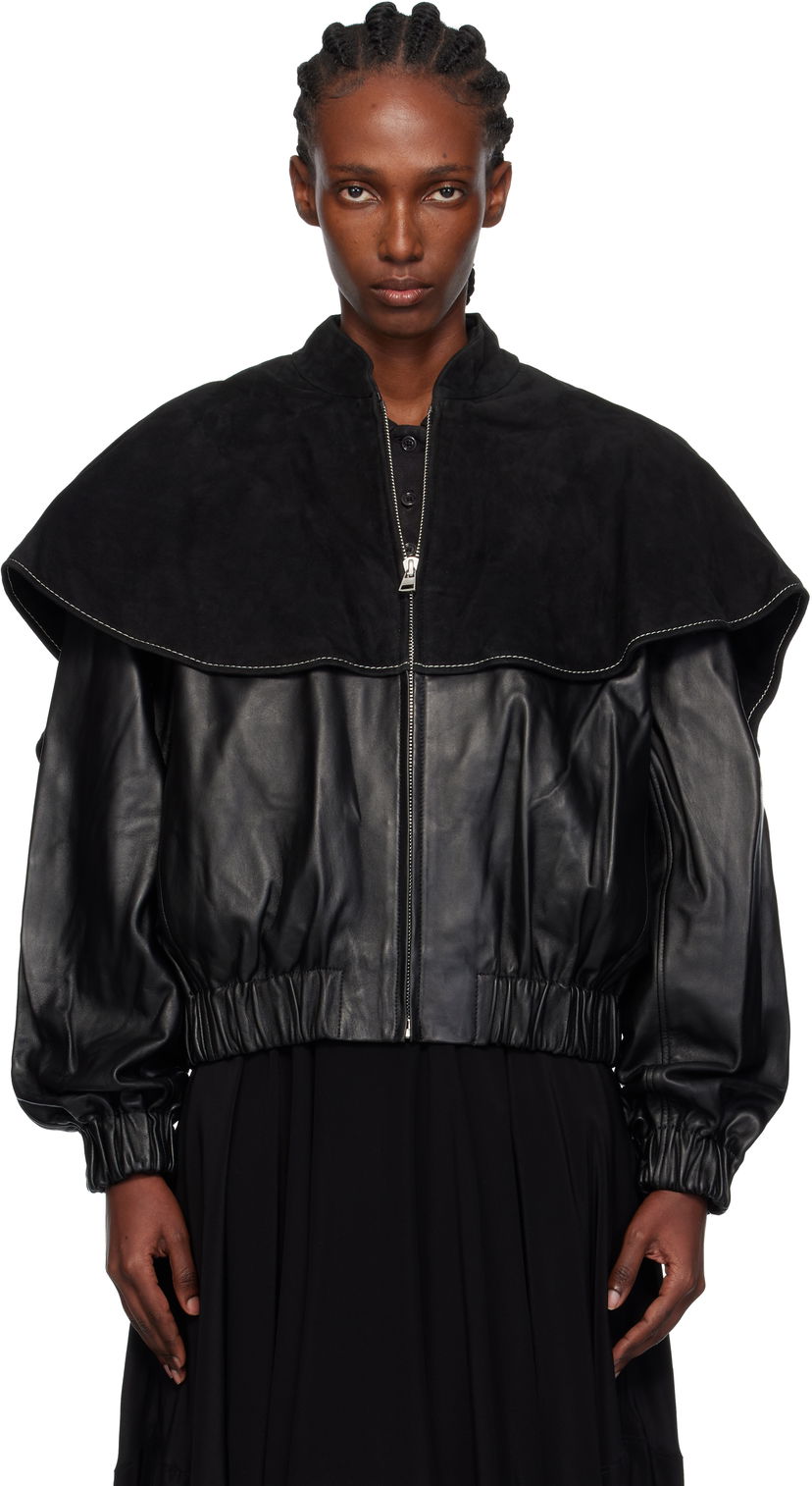 Bomber jakna JW Anderson JW Anderson Oversized Collar Leather Bomber Jacket Crna | LJ0057-LT0122