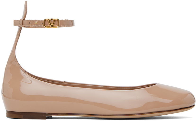 Njega cipela Valentino Valentino Garavani Tan-Go Patent Leather Ballerina Flats Bež | 4W2S0HF0VNE