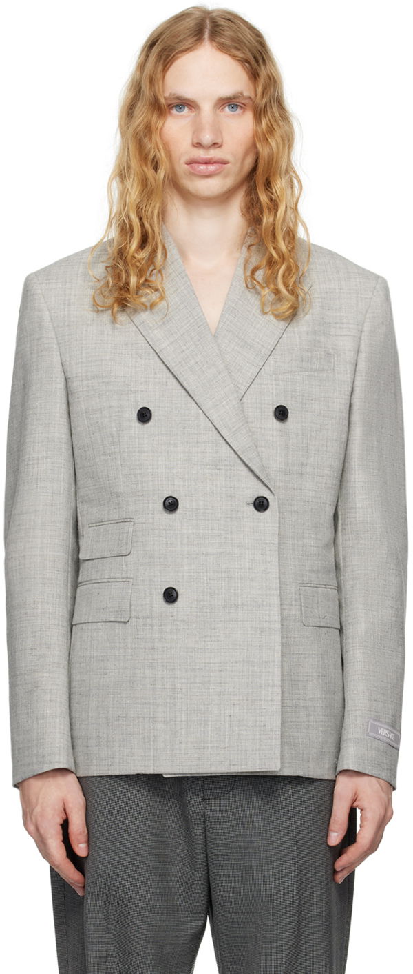 Kaputi Versace Wool-Blend Double-Breasted Blazer Siva | 1016604_1A11264