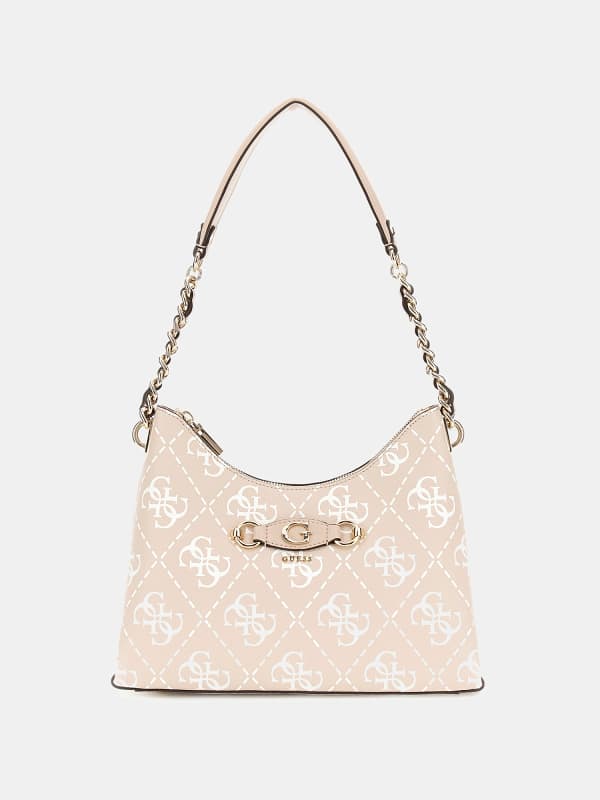 Torba za rame GUESS Izzy 4G Logo Shoulder Bag Bež | HWOQ8654010