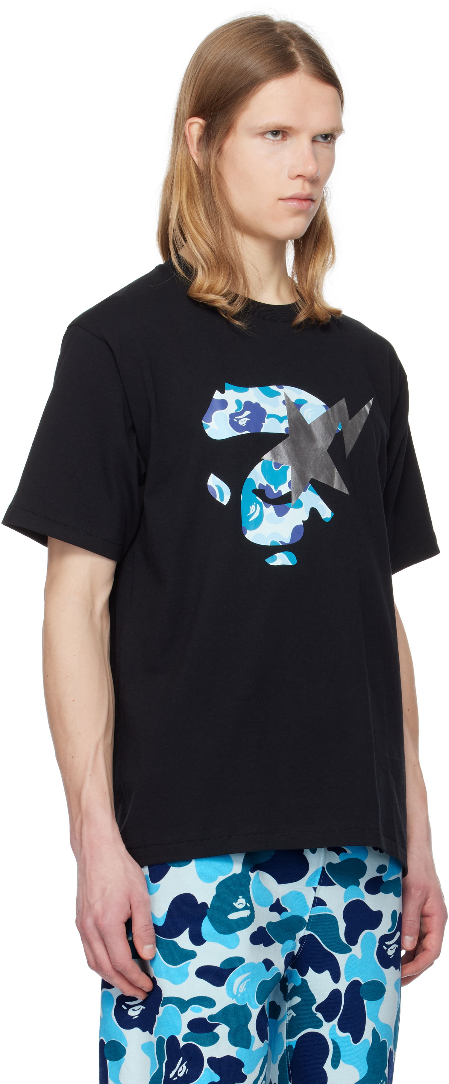 Majica kratkih rukava BAPE A Bathing Ape ABC Camo Ape Face STA T-Shirt Crna | 001TEK801009M, 1