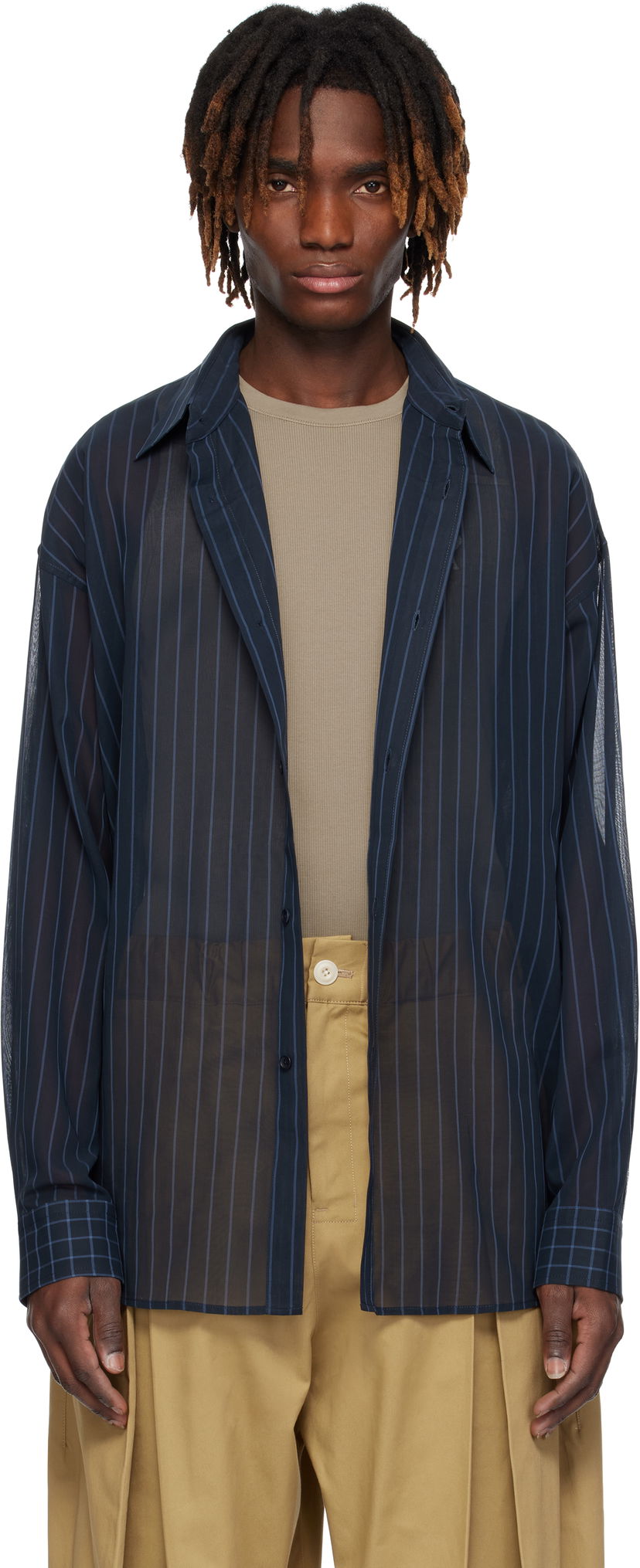Košulja sage NATION SAGE NATION Chisholm Sheer Striped Shirt Tamnoplava | S075 CHISHOLM SHIRT