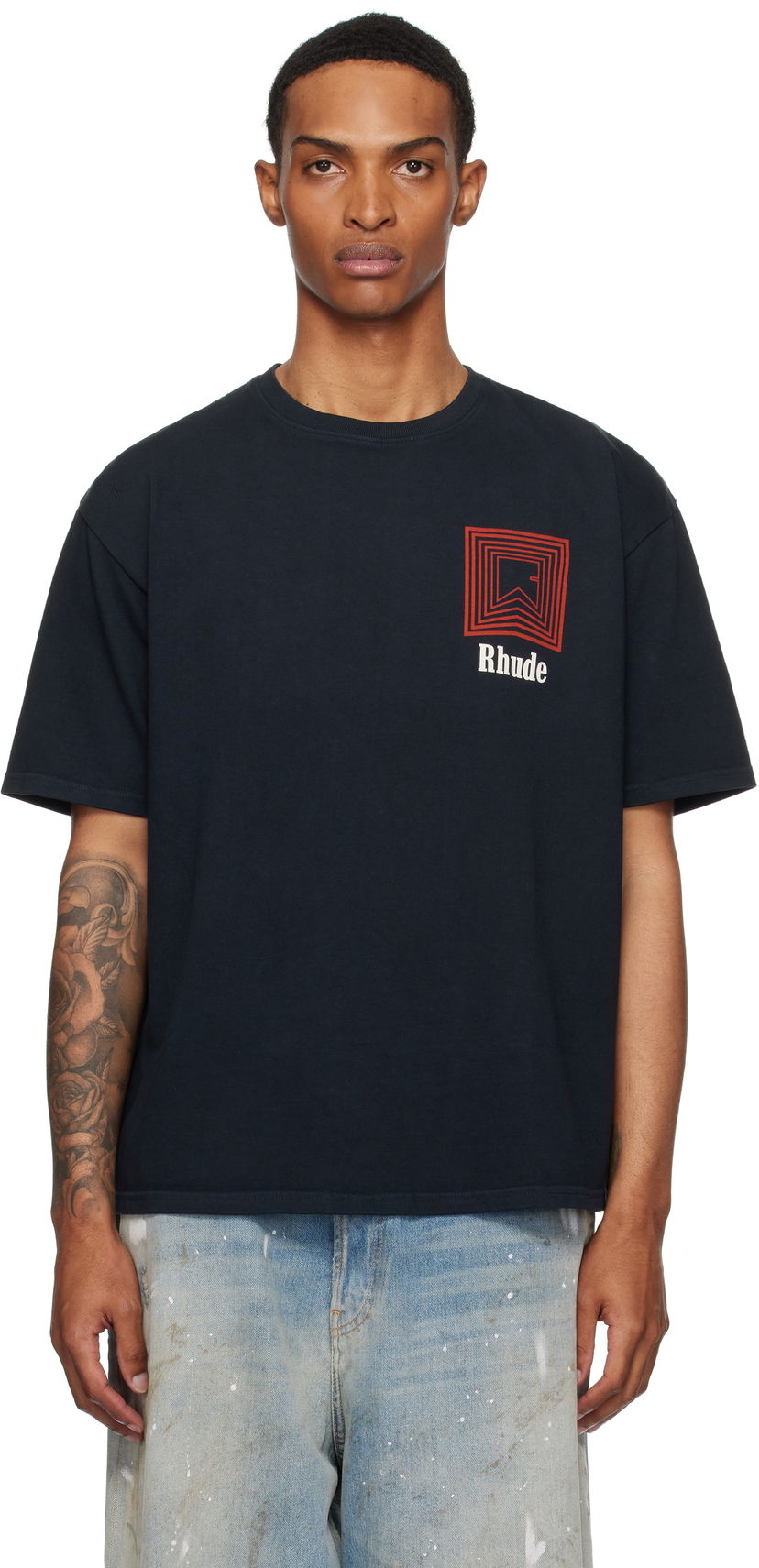 Majica kratkih rukava Rhude Rhude Chevron Logo Graphic Tee Crna | RHPF25TT21012