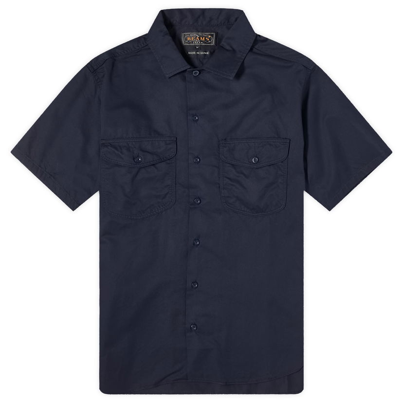 Košulja BEAMS Beams Plus Work Twill Short Sleeve Shirt, Size Large Tamnoplava | 3801-0060-388-79