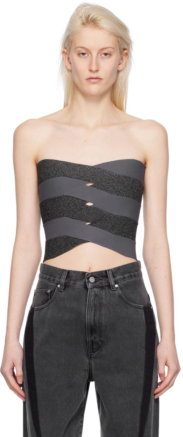 Majica bez rukava Dion Lee Reflective Interlocking Weave Bustier Top Siva | A7798PS24