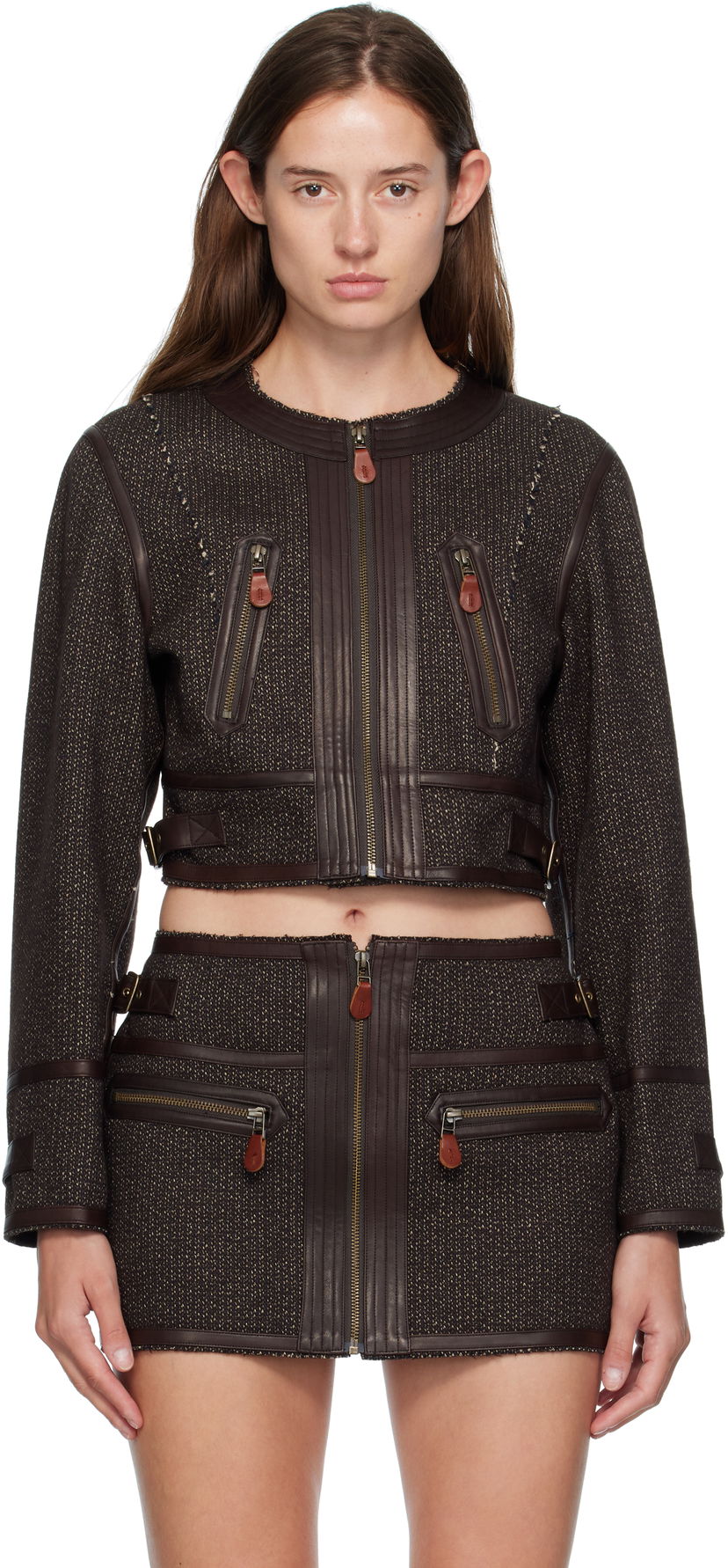 Jakna R13 R13 Stitch Detail Cropped Crewneck Jacket Smeđa | R13WR449-R567A