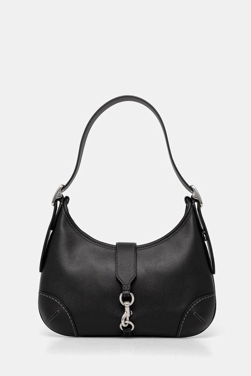 Torba za rame Coach Hamptons Leather Buckle Shoulder Bag Crna | CW642