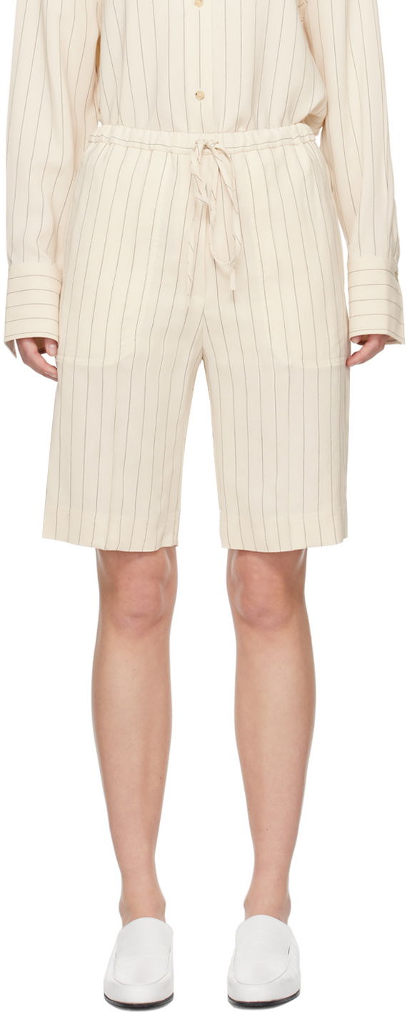 Kratke hlače TOTEME TOTEME Relaxed Pinstripe Shorts Bež | 242-WRB1674-FB0112