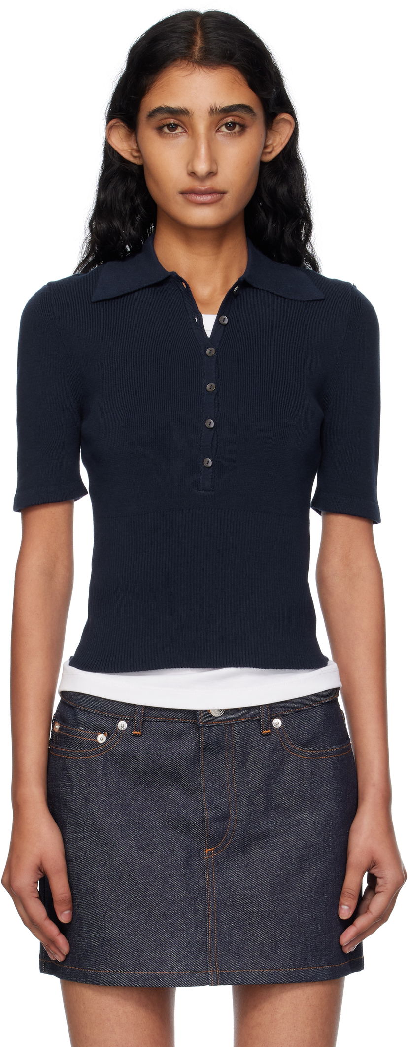 Polo majica A.P.C. A.P.C. Joelle Knit Polo Tamnoplava | COGDK-F23421