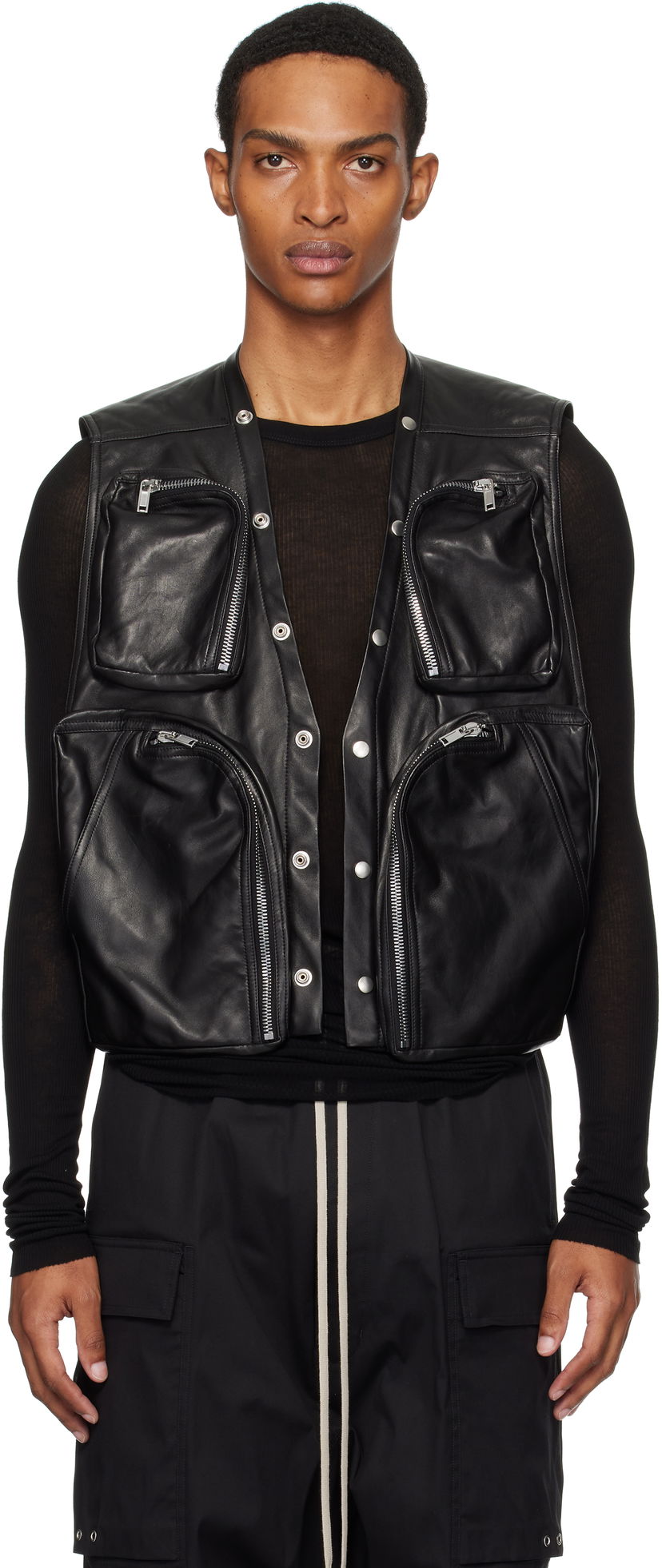 Prsluk Rick Owens Rick Owens Concordians Cargo Leather Vest Crna | RU02E1767 LBY