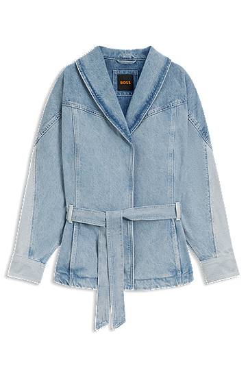 Jakna BOSS Denim Peplum Jacket with Belt Plava | 50554678