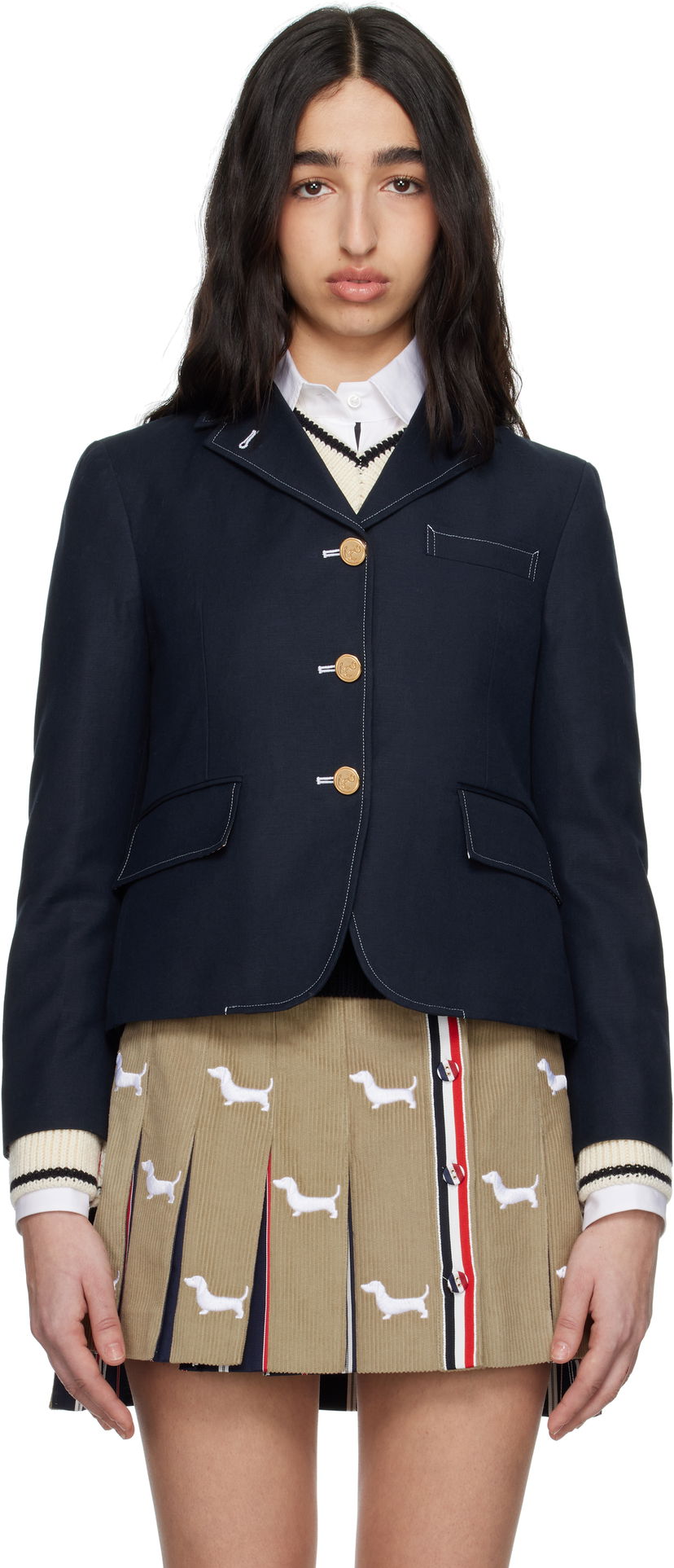 Jakna Thom Browne Thom Browne High Break Sportcoat Blazer Tamnoplava | FBC929H-F0829