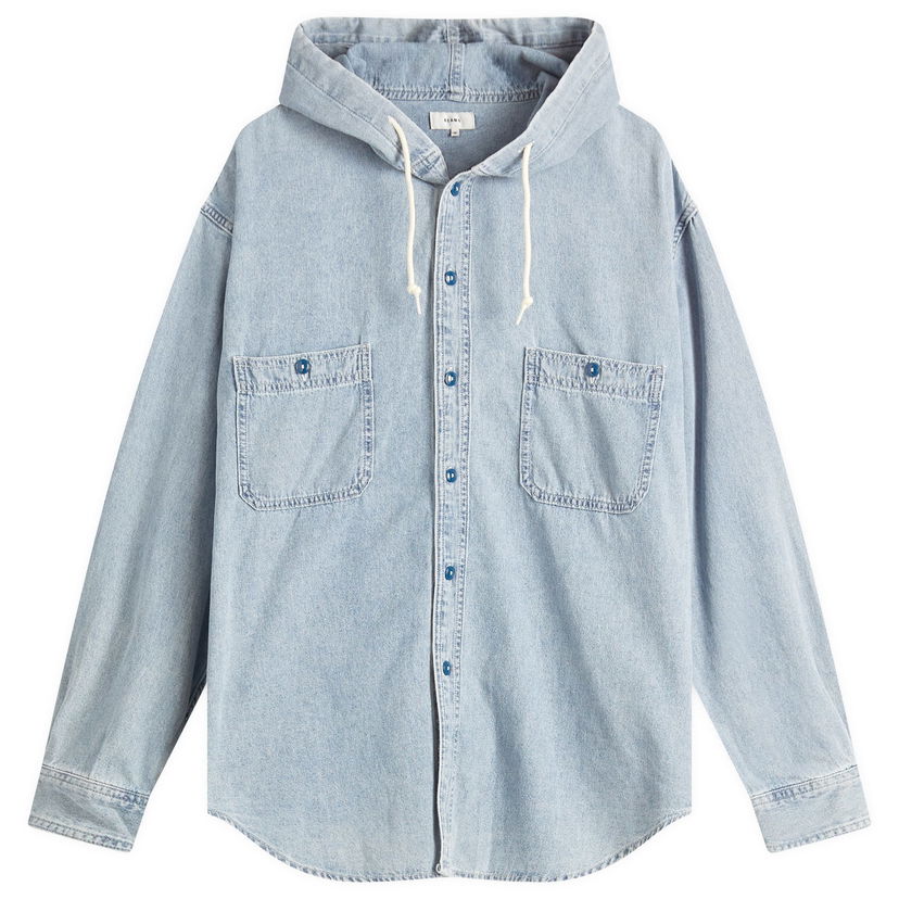 Košulja BEAMS BEAMS Chambray Hooded Shirt, Size Large Plava | 1111-1137-791-72