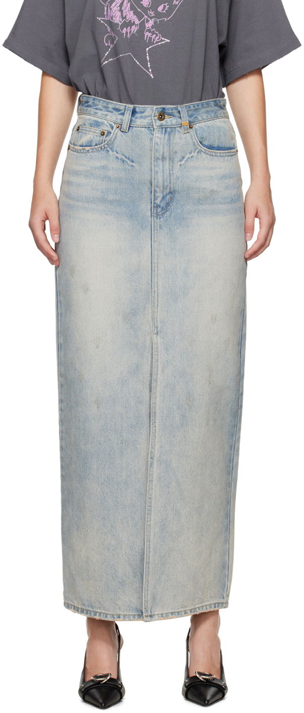 Suknja We11done We11done Washed Denim Maxi Skirt Plava | WD-DS2-24-373-W-SK