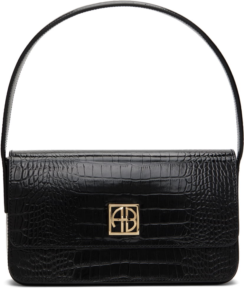 Ručna torbica Anine Bing Crocodile Embossed Leather Shoulder Bag Crna | A-13-10232-010