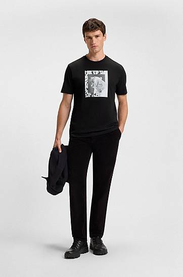 Majica kratkih rukava BOSS Cotton-jersey T-shirt with Roaring Polar Bear Artwork Crna | 50554615, 1