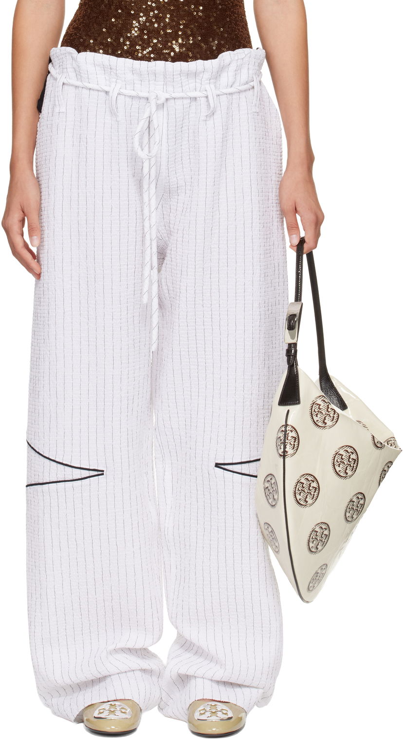 Hlače Tory Burch SSENSE Exclusive Pinstripe Crinkled Cotton Drawstring Baggy Trousers Bijela | 175600-008