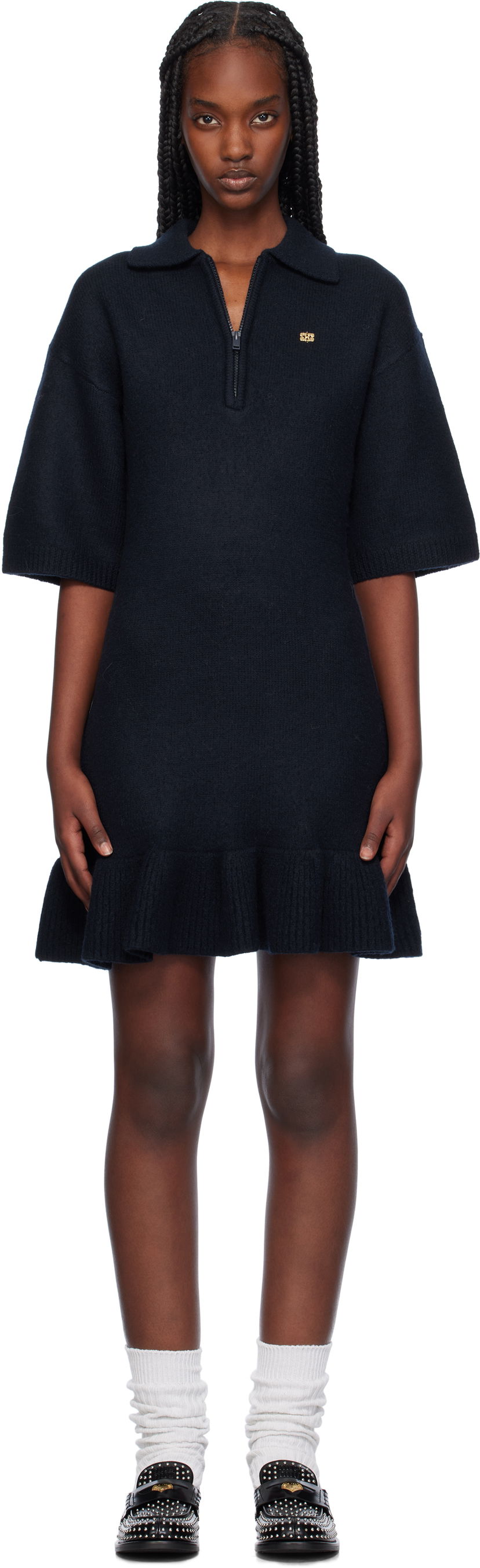 Haljina GANNI Wool Mini Dress Tamnoplava | K2298