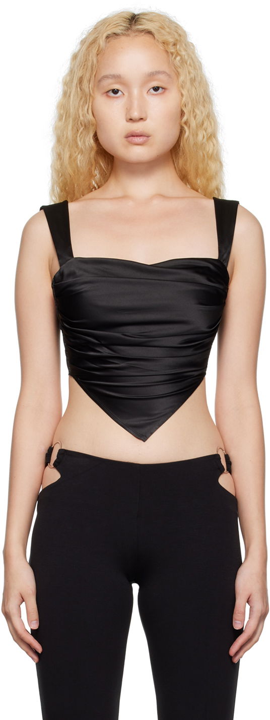 Majica bez rukava Miaou Miaou Tati Draped Tank Top Crna | 7031-CL-BLK