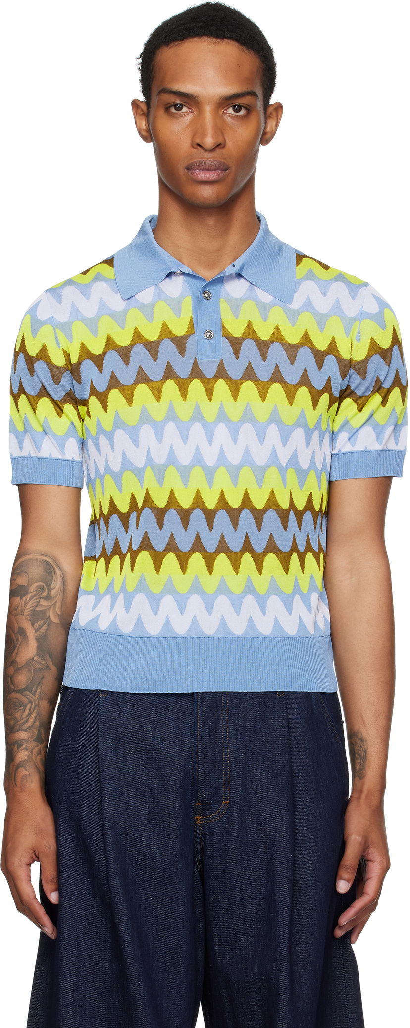 Polo majica Versace Versace Wave Knit Polo Plava | 1019862_1A14045