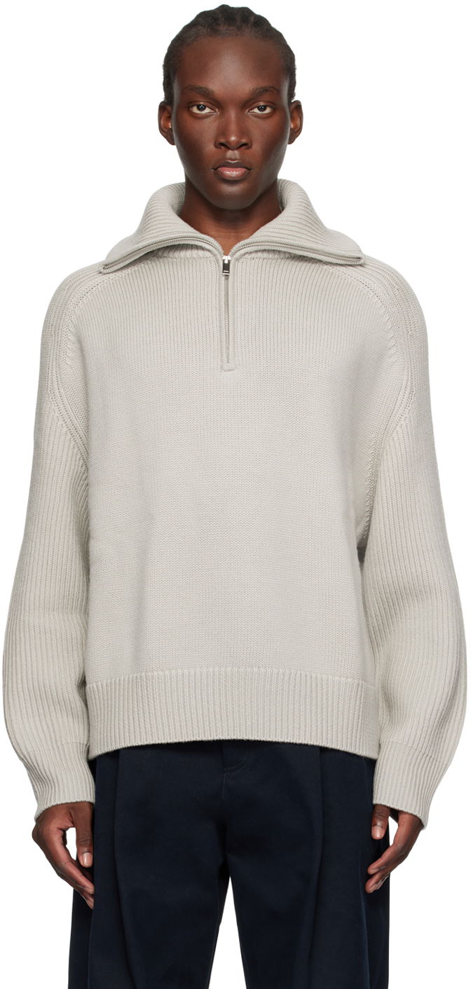 Džemper Studio Nicholson Studio Nicholson Level Half-Zip Knit Sweater Siva | LEVEL SNM - 1231