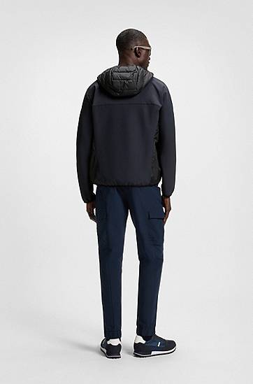 Pernata jakna BOSS Water-Repellent Hooded Jacket with Zipped Sleeve Pocket Crna | 50541032, 1