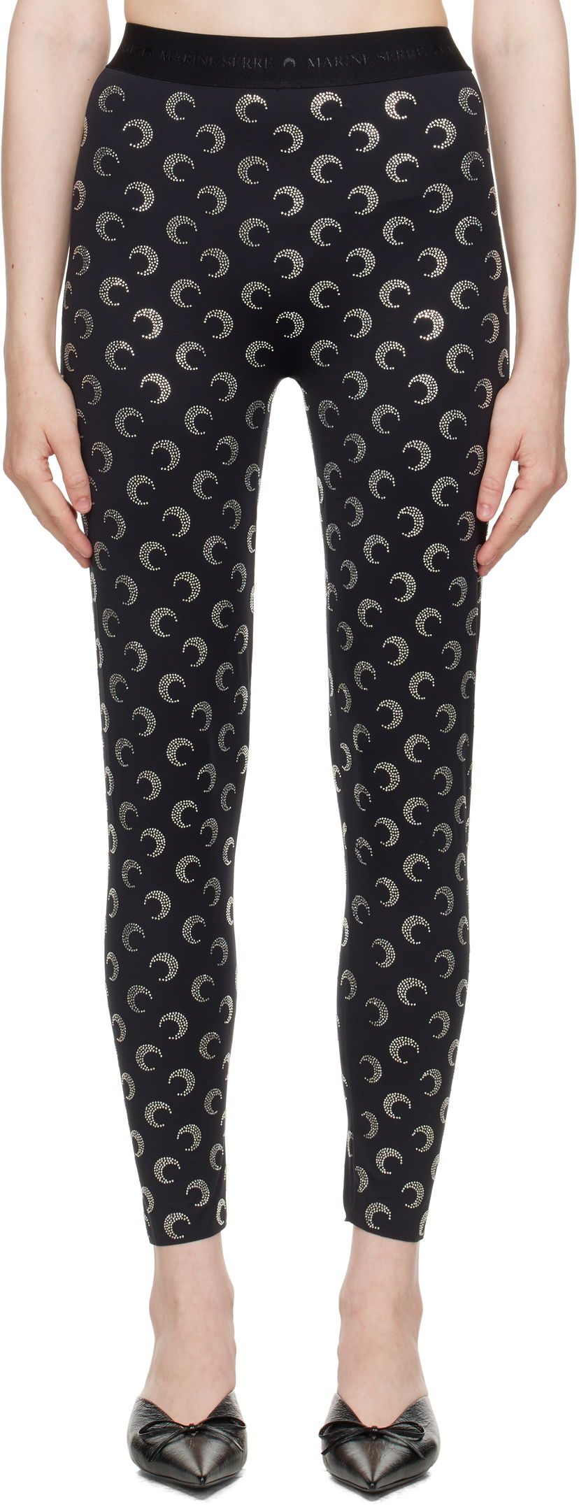 Tajice Marine Serre Marine Serre Moon Rhinestoned Jersey Leggings Crna | WPA111A CJER0002