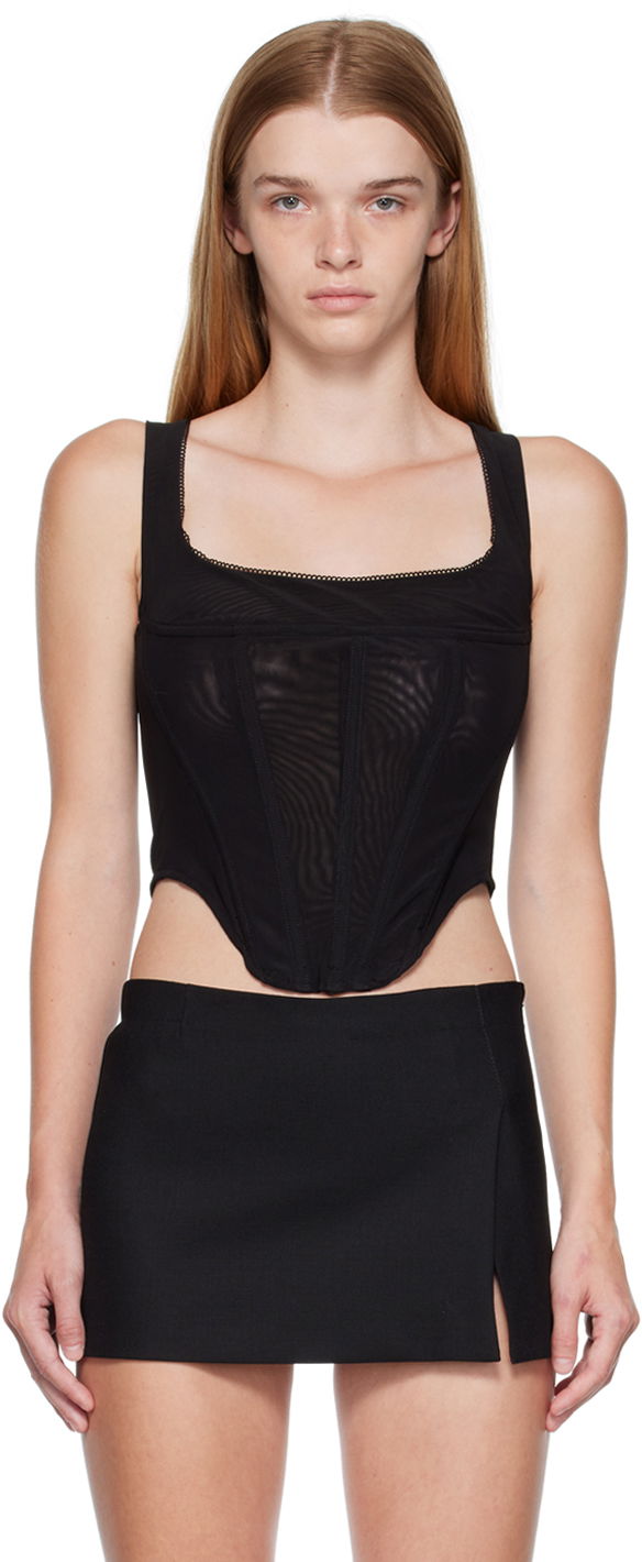 Majica bez rukava Miaou Miaou Campbell Mesh Corset Tank Top Crna | 7020-CL-BLM