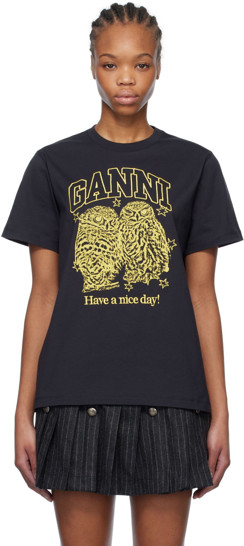 Majica kratkih rukava GANNI GANNI Owls Relaxed Jersey T-Shirt Crna | T4059