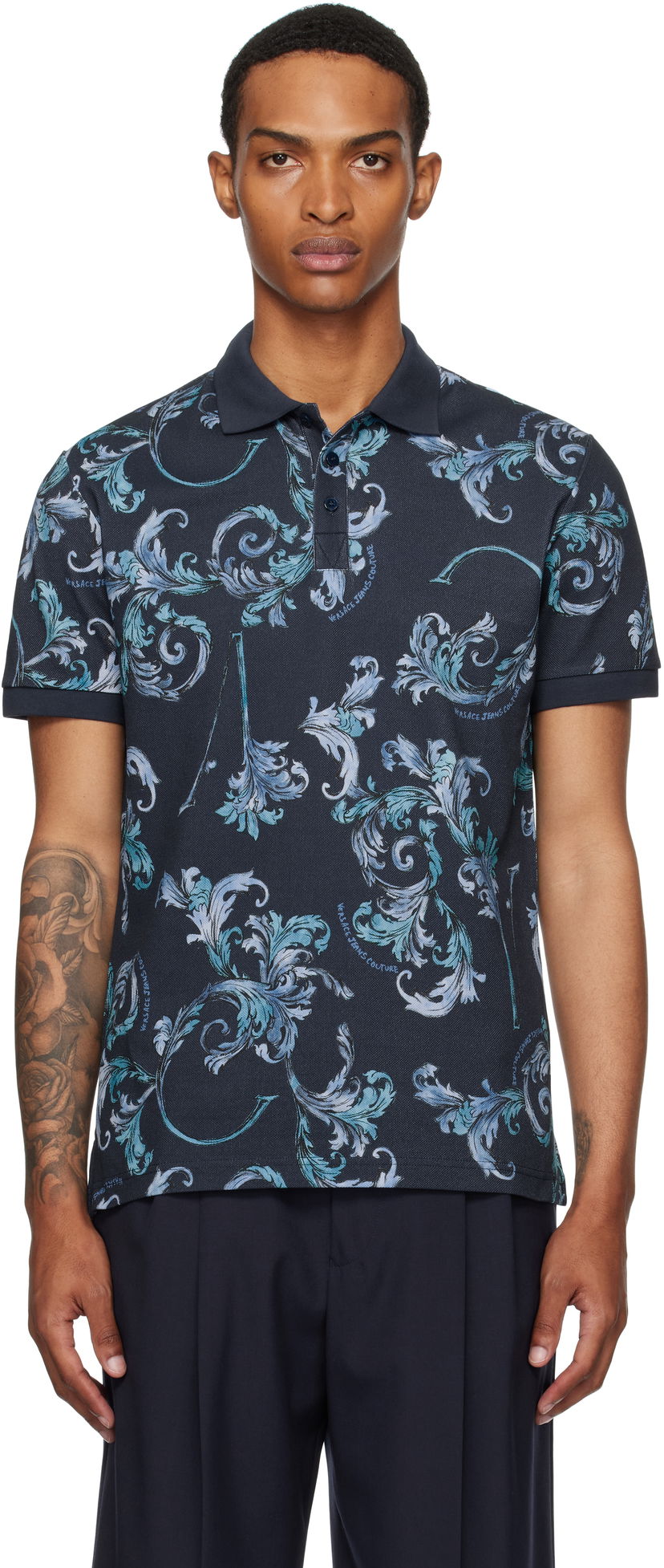Polo majica Versace Versace Jeans Couture Outline Barocco Polo Tamnoplava | E78GAG6S0_EJS460