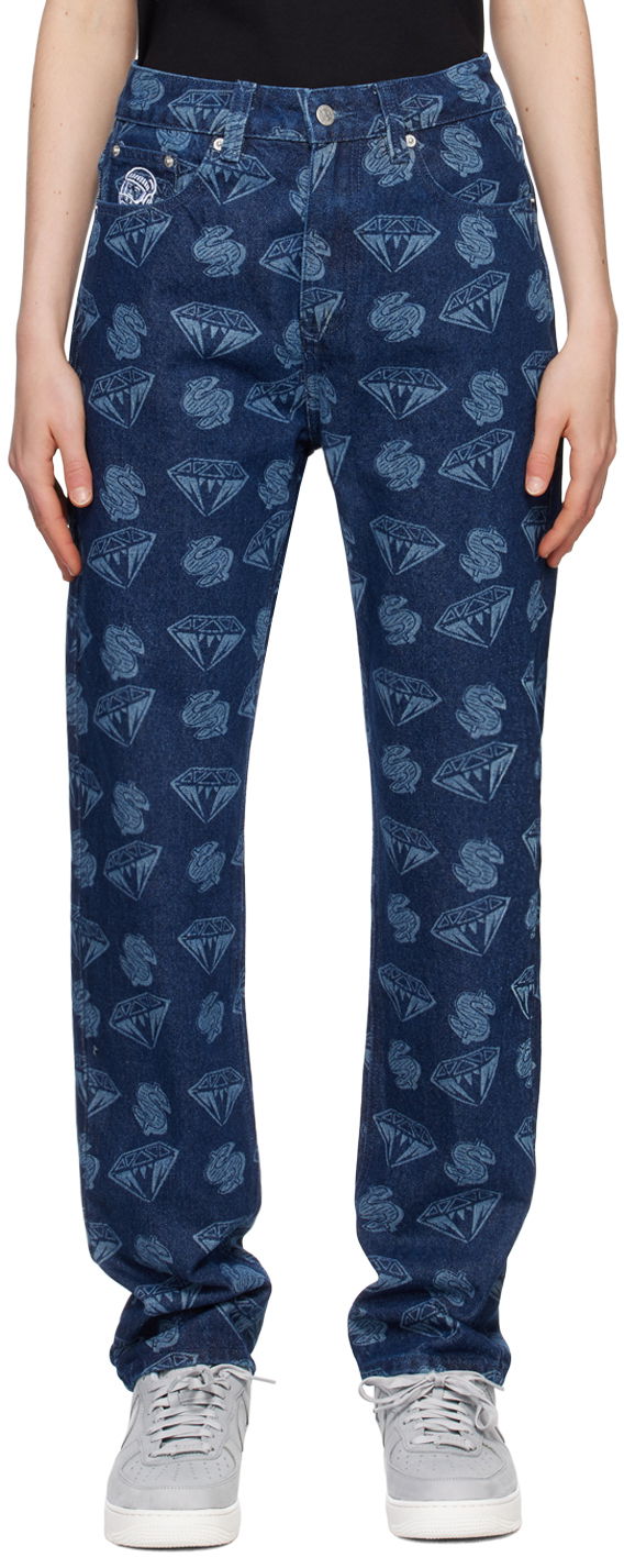 Jeans BILLIONAIRE BOYS CLUB Diamond & Dollars Print Jeans Plava | B23154