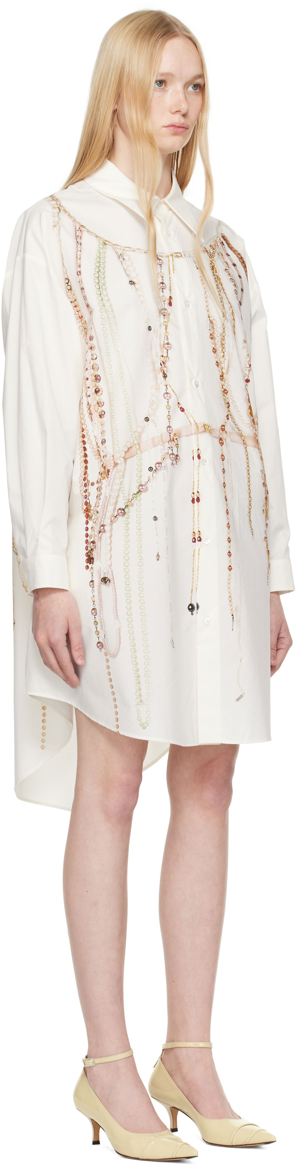 Haljina Maison Margiela MM6 Maison Margiela Pearl Print Shirt Dress Bijela | S62CT0250 M35462, 1