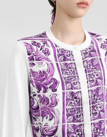 Džemper Dolce & Gabbana Dolce & Gabbana Women's Silk Cardigan with Majolica Print Bijela | FXV10TJBSJFH25DQ, 3