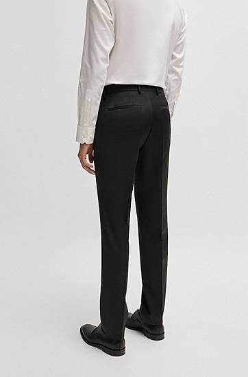 Hlače BOSS Regular-Fit Virgin-Wool Serge Trousers Crna | 50469183, 1
