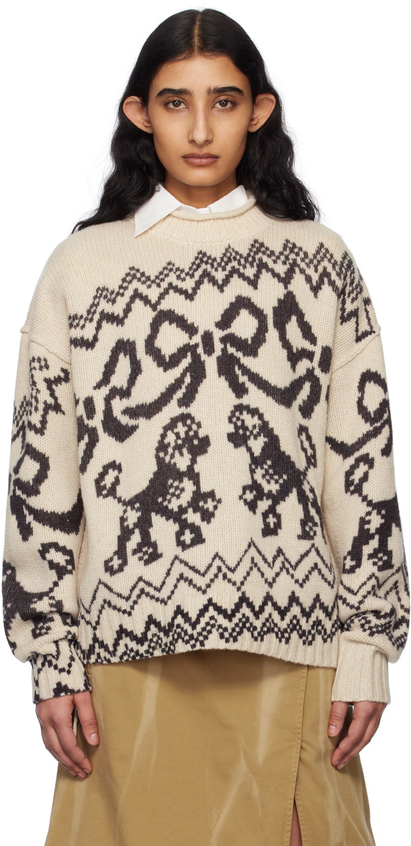 Džemper Acne Studios Acne Studios Poodle Intarsia Knit Sweater Bež | A60560-