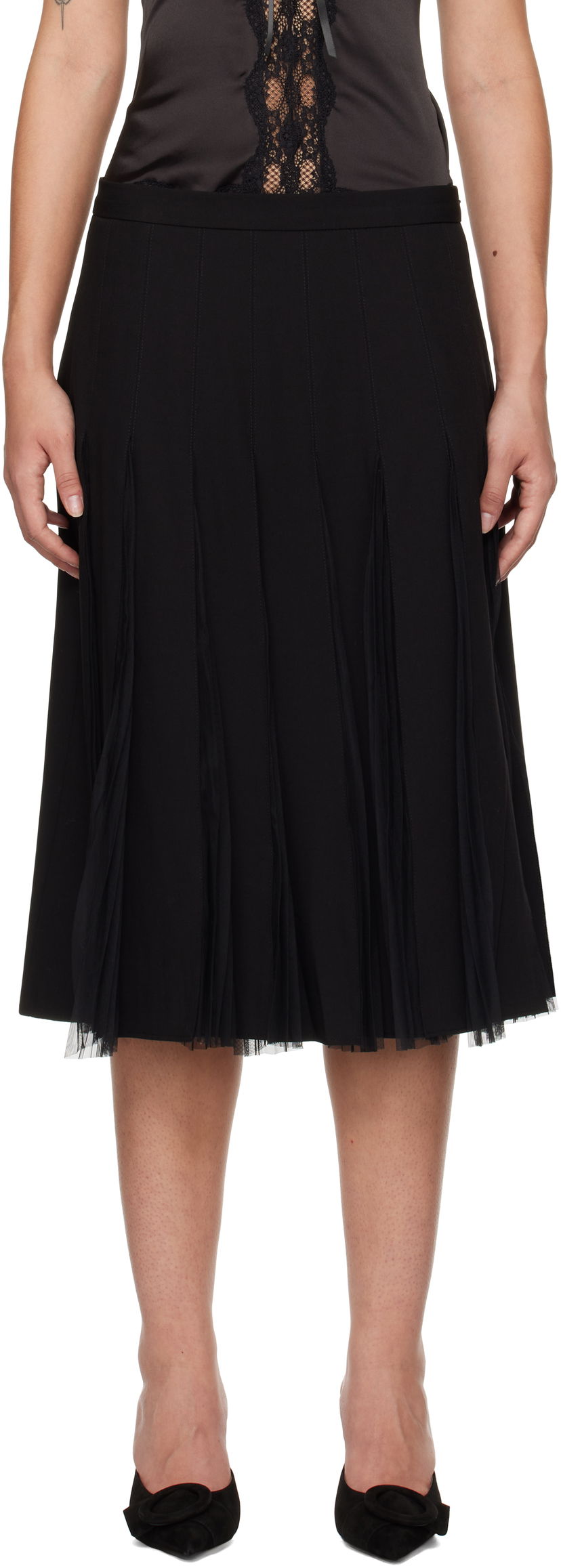 Suknja GUIZIO Guizio Gibson Chiffon Pleated Midi Skirt Crna | H24305W115