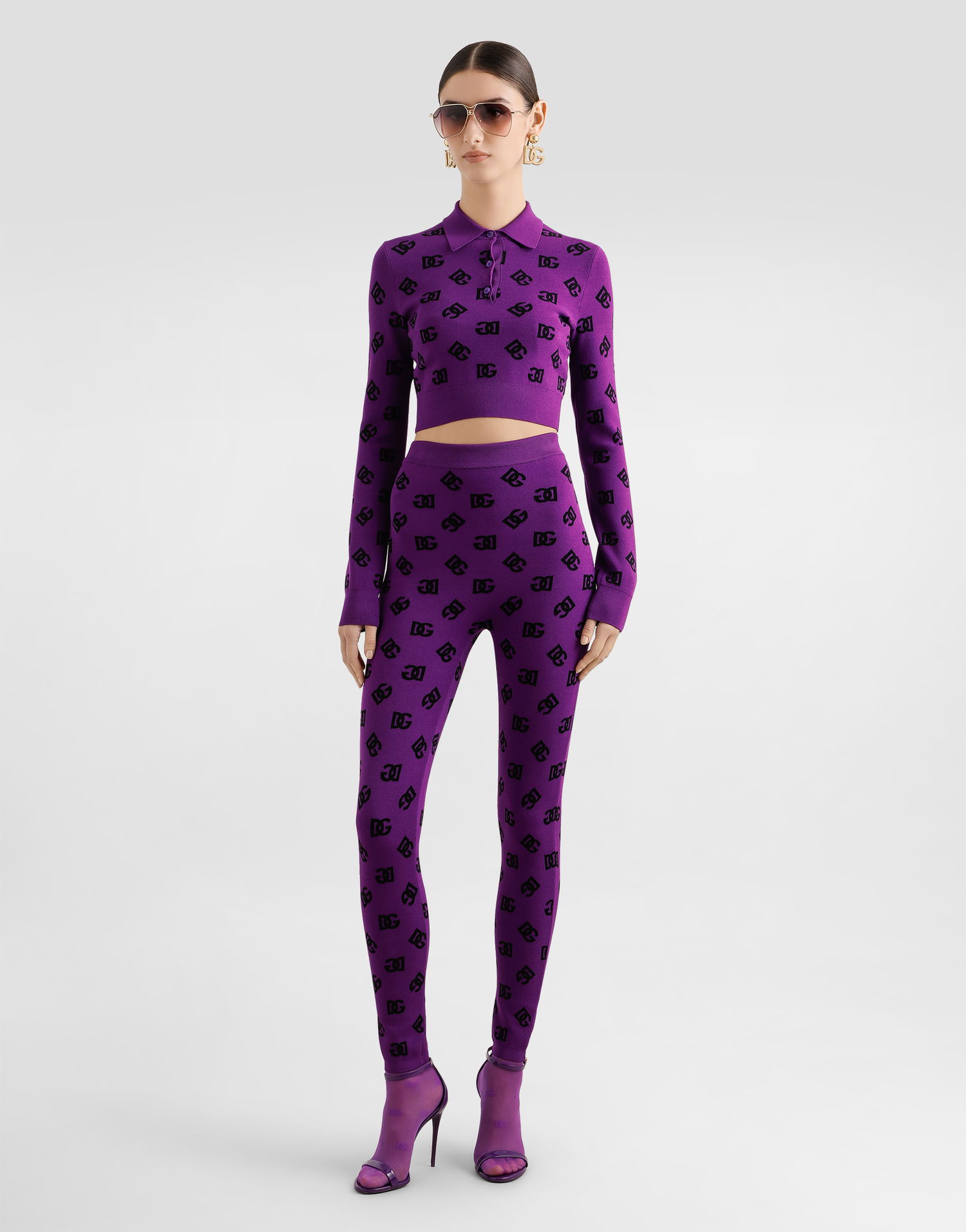 Tajice Dolce & Gabbana Dolce & Gabbana Jacquard Leggings Ljubičasta | FXI13TJGMB3F1540, 1